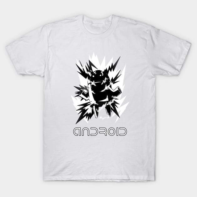 Super Saiyan Android Bot T-Shirt (Grey-Scale) T-Shirt by FungibleDesign